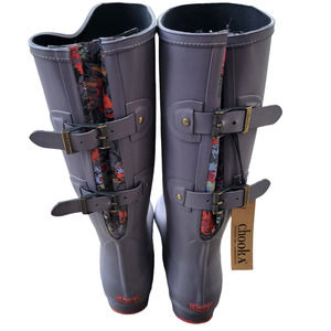 Chooka Gray Winter Rain Boots with Floral Accent